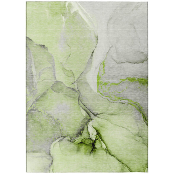 5' X 8' Green Abstract Washable Non Skid Indoor Outdoor Area Rug