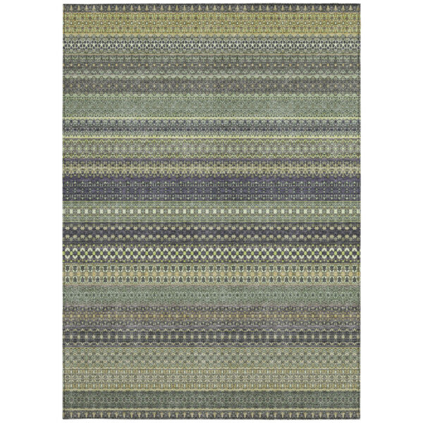 8' X 10' Sage Striped Washable Non Skid Indoor Outdoor Area Rug