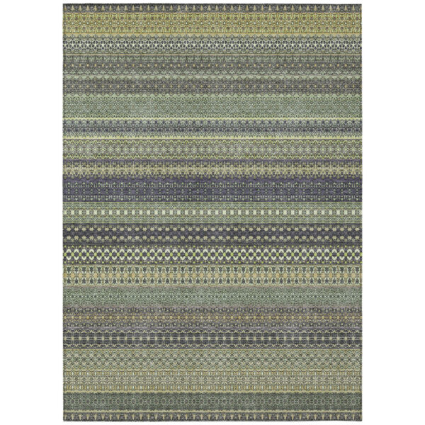 8' X 10' Sage Striped Washable Non Skid Indoor Outdoor Area Rug