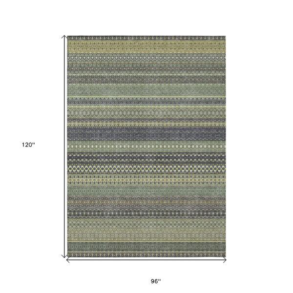 8' X 10' Sage Striped Washable Non Skid Indoor Outdoor Area Rug