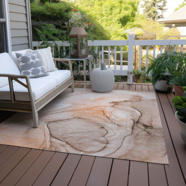 9' X 12' Gray and Orange Abstract Washable Non Skid Indoor Outdoor Area Rug