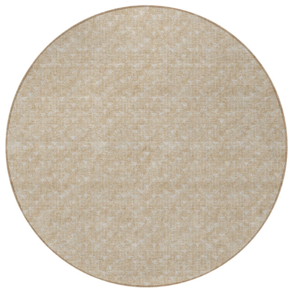 8' Round Tan Round Geometric Washable Non Skid Indoor Outdoor Area Rug