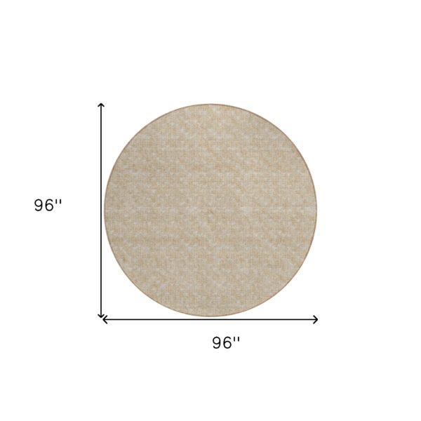 8' Round Tan Round Geometric Washable Non Skid Indoor Outdoor Area Rug
