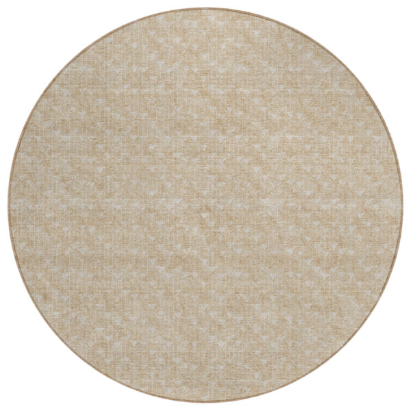 8' Round Tan Round Geometric Washable Non Skid Indoor Outdoor Area Rug
