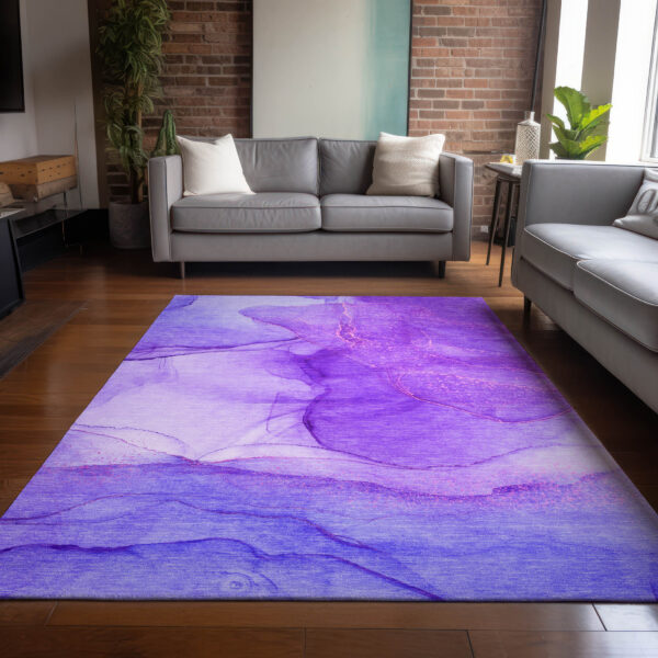 3' X 5' Purple Abstract Washable Non Skid Indoor Outdoor Area Rug
