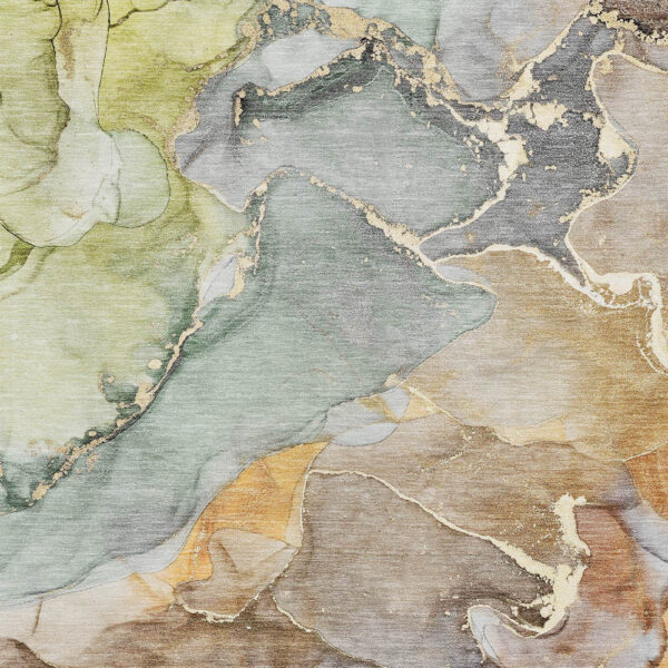 3' X 5' Gray and Gold Abstract Washable Non Skid Indoor Outdoor Area Rug