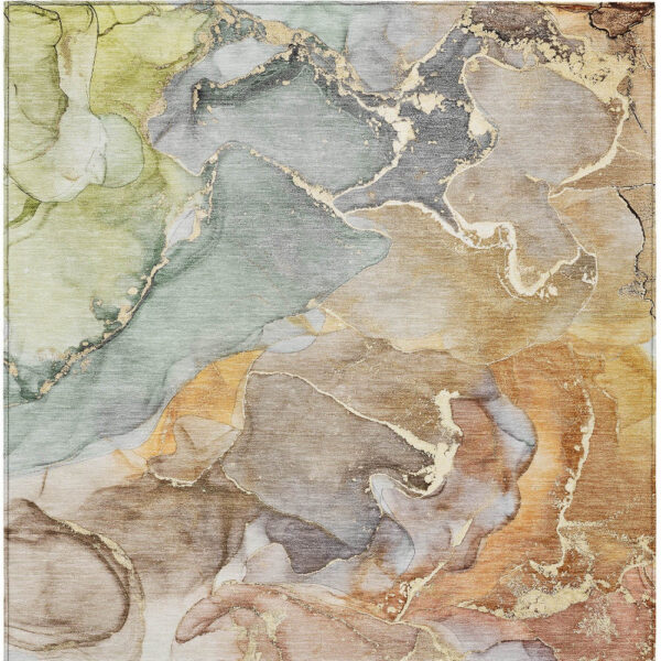 3' X 5' Gray and Gold Abstract Washable Non Skid Indoor Outdoor Area Rug