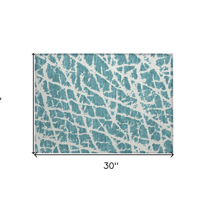 2' X 3' Teal Abstract Washable Non Skid Indoor Outdoor Area Rug
