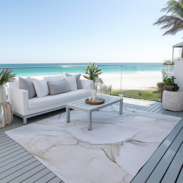 10' X 14' Beige Ivory and Gray Abstract Washable Non Skid Indoor Outdoor Area Rug