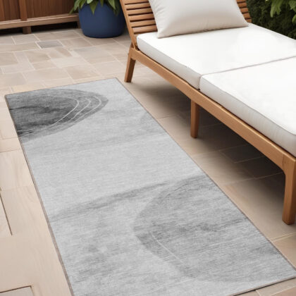 8' Runner Gray and Light Gray Abstract Washable Non Skid Indoor Outdoor Runner Rug