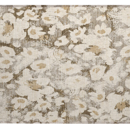 2' X 3' Khaki Floral Washable Non Skid Indoor Outdoor Area Rug