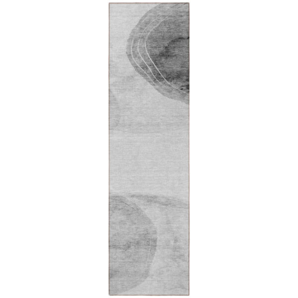 8' Runner Gray and Light Gray Abstract Washable Non Skid Indoor Outdoor Runner Rug