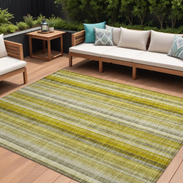 9' X 12' Gold Striped Washable Non Skid Indoor Outdoor Area Rug