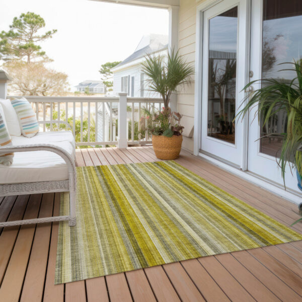 9' X 12' Gold Striped Washable Non Skid Indoor Outdoor Area Rug