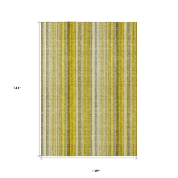 9' X 12' Gold Striped Washable Non Skid Indoor Outdoor Area Rug