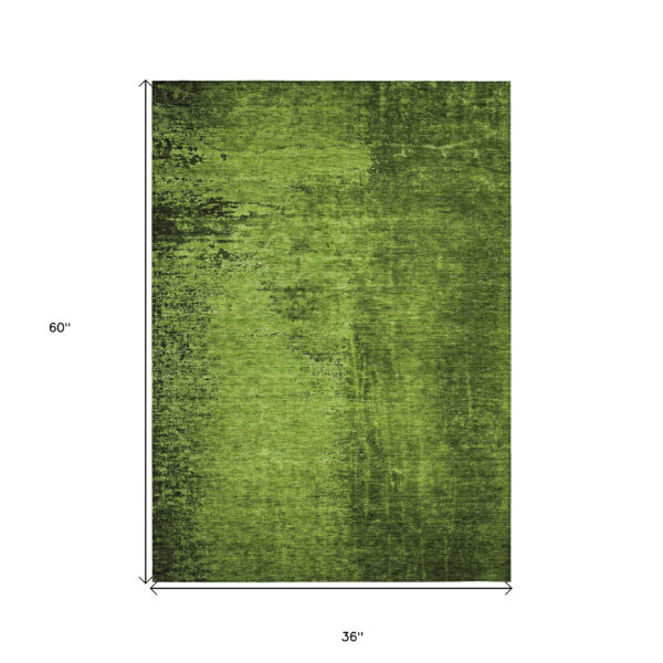 3' X 5' Green Abstract Washable Non Skid Indoor Outdoor Area Rug