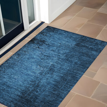 2' X 3' Navy Blue Abstract Washable Non Skid Indoor Outdoor Area Rug