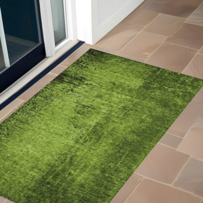 3' X 5' Green Abstract Washable Non Skid Indoor Outdoor Area Rug
