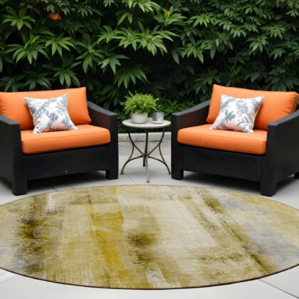 8' Round Taupe Round Washable Non Skid Indoor Outdoor Area Rug