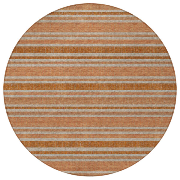 8' Round Beige and Orange Round Striped Washable Non Skid Indoor Outdoor Area Rug
