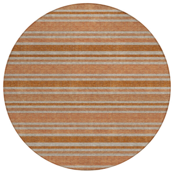 8' Round Beige and Orange Round Striped Washable Non Skid Indoor Outdoor Area Rug