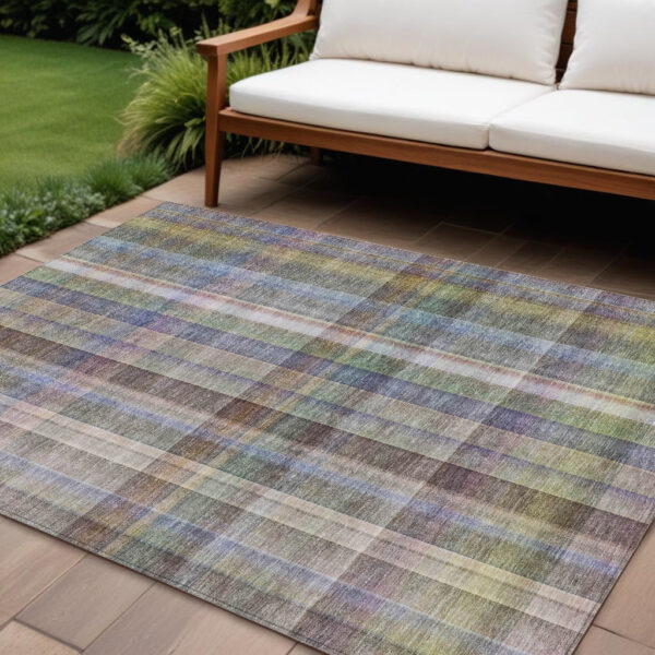 8' X 10' Gray Plaid Washable Non Skid Indoor Outdoor Area Rug