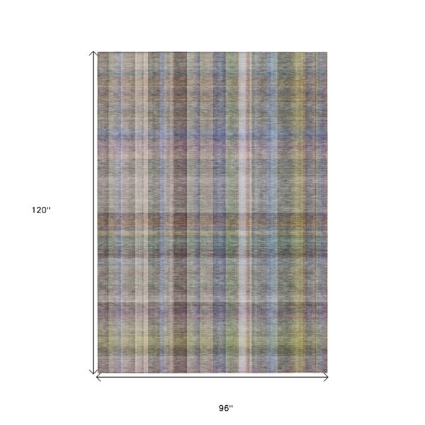 8' X 10' Gray Plaid Washable Non Skid Indoor Outdoor Area Rug