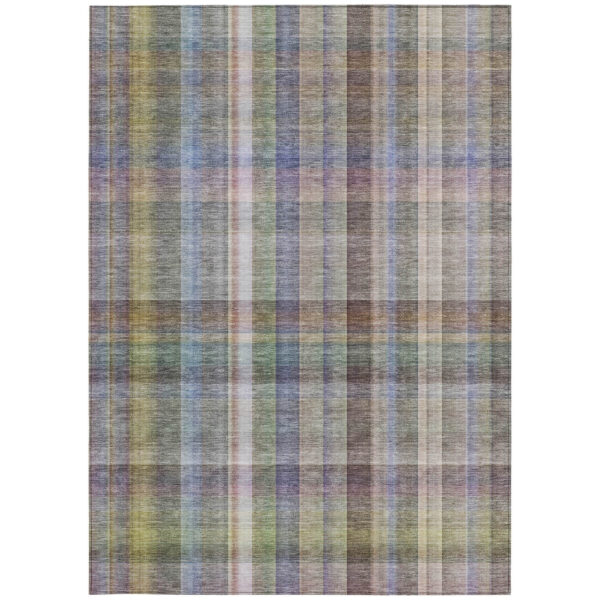 8' X 10' Gray Plaid Washable Non Skid Indoor Outdoor Area Rug