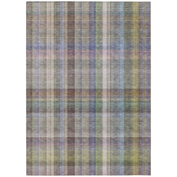 8' X 10' Gray Plaid Washable Non Skid Indoor Outdoor Area Rug