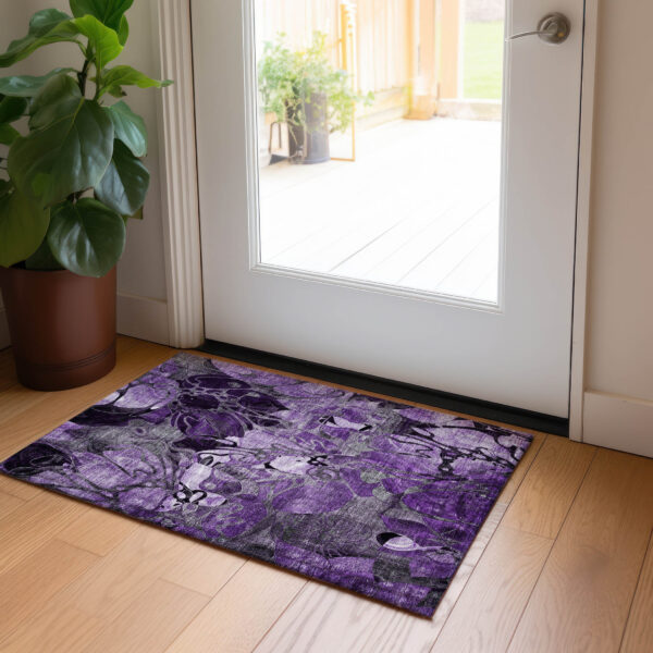 2' X 3' Purple Abstract Washable Indoor Outdoor Area Rug