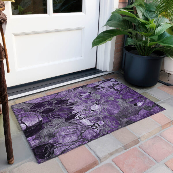 2' X 3' Purple Abstract Washable Indoor Outdoor Area Rug