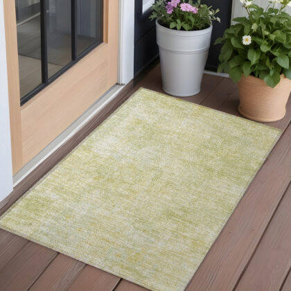 3' X 5' Gold Abstract Washable Non Skid Indoor Outdoor Area Rug