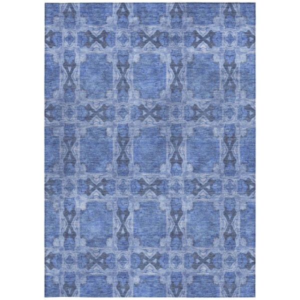 8' X 10' Denim Blue and Gray Floral Medallion Washable Non Skid Indoor Outdoor Area Rug