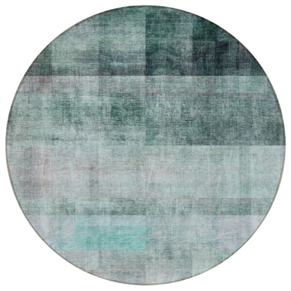 8' Round Teal Round Ombre Washable Non Skid Indoor Outdoor Area Rug