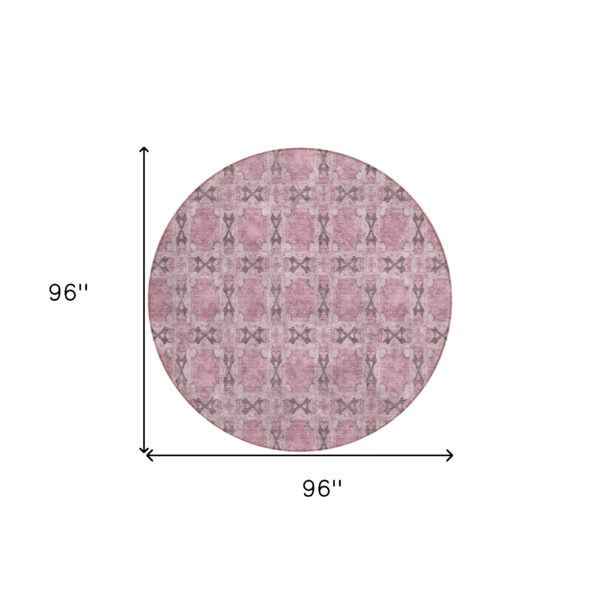 8' Round Pink Round Floral Medallion Washable Non Skid Indoor Outdoor Area Rug