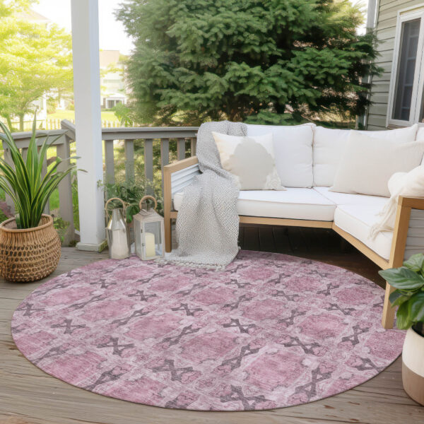 8' Round Pink Round Floral Medallion Washable Non Skid Indoor Outdoor Area Rug