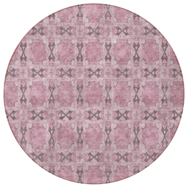 8' Round Pink Round Floral Medallion Washable Non Skid Indoor Outdoor Area Rug