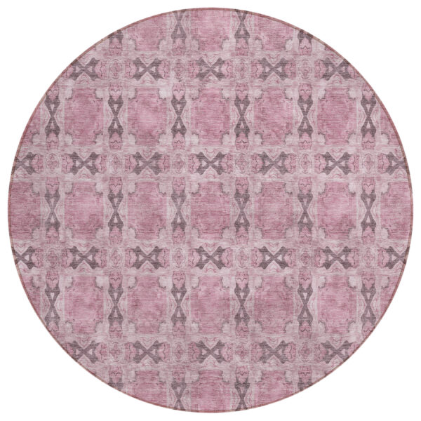 8' Round Pink Round Floral Medallion Washable Non Skid Indoor Outdoor Area Rug