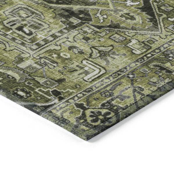 8' X 10' Olive Green and Dark Green Oriental Washable Non Skid Indoor Outdoor Area Rug