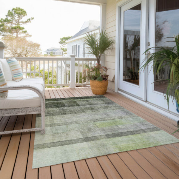 10' X 14' Olive Green Ombre Washable Non Skid Indoor Outdoor Area Rug