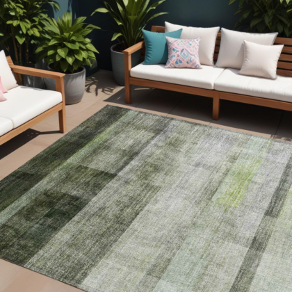 10' X 14' Olive Green Ombre Washable Non Skid Indoor Outdoor Area Rug