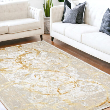 8' x 11' Gold Abstract Area Rug