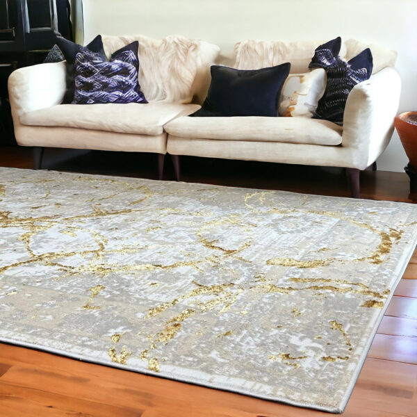 8' x 11' Gold Abstract Area Rug