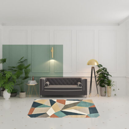 5' X 7' Blue Green Beige Retro Wedge Indoor Indoor Area Rug