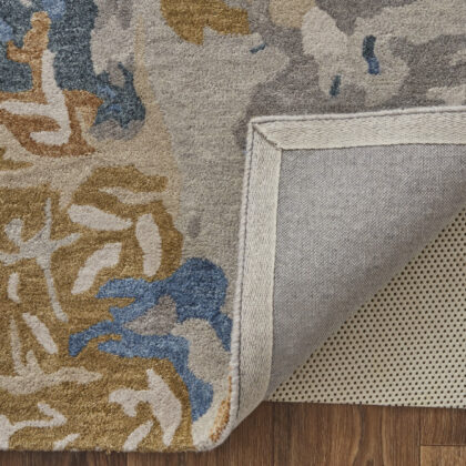 12' X 15' Gray Blue And Gold Wool Abstract Tufted Handmade Area Rug