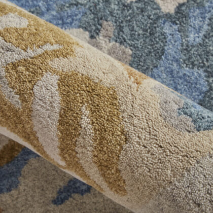 12' X 15' Gray Blue And Gold Wool Abstract Tufted Handmade Area Rug