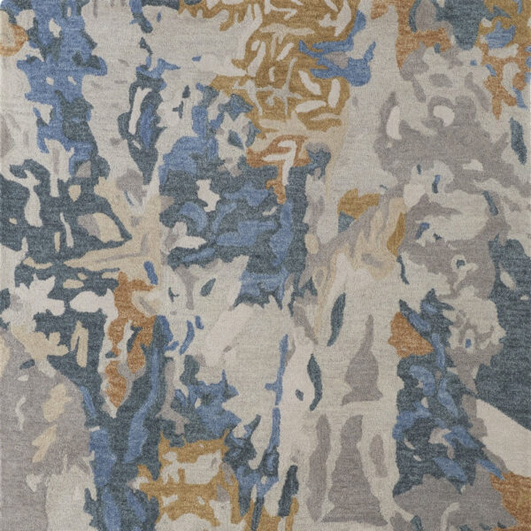 12' X 15' Gray Blue And Gold Wool Abstract Tufted Handmade Area Rug