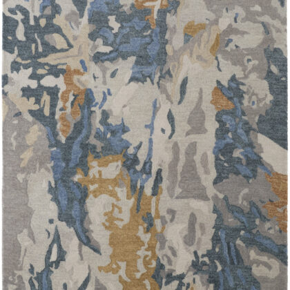 12' X 15' Gray Blue And Gold Wool Abstract Tufted Handmade Area Rug
