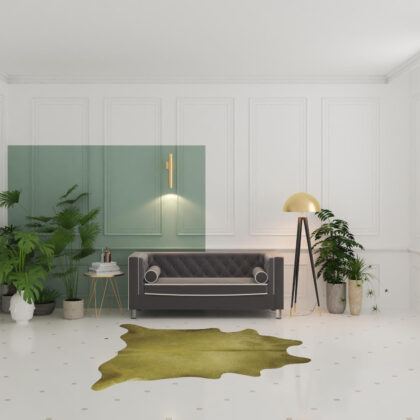 6' x 7' Lime Green Cowhide Hand Knotted Area Rug