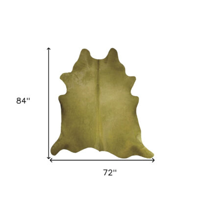 6' x 7' Lime Green Cowhide Hand Knotted Area Rug